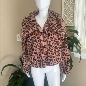 Candie's Pink and Black Teddy Jacket with Plush Texture and Oversized Fit